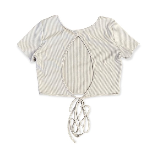 Edit By Nine Open Back Crop Top Off White Cream Ties Around Waist L - Picture 2 of 7